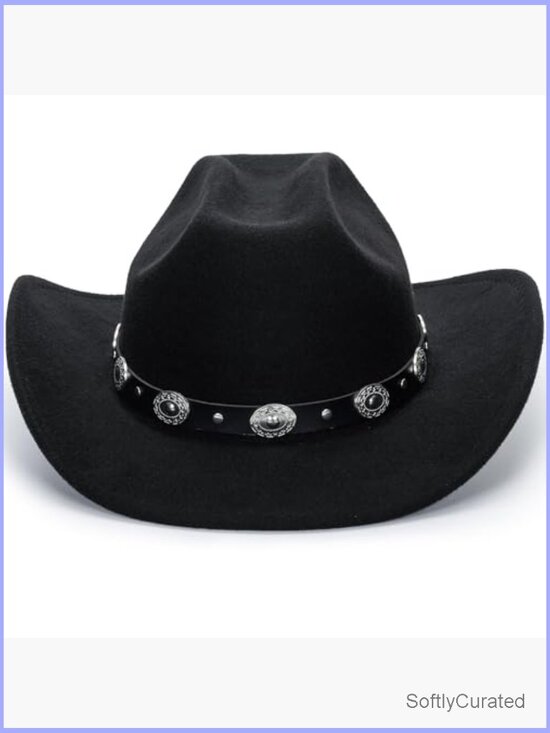 Felt Cowboy Hat with Gus Buckle, Fedora Style Western Hat, Unisex Roll Up Brim